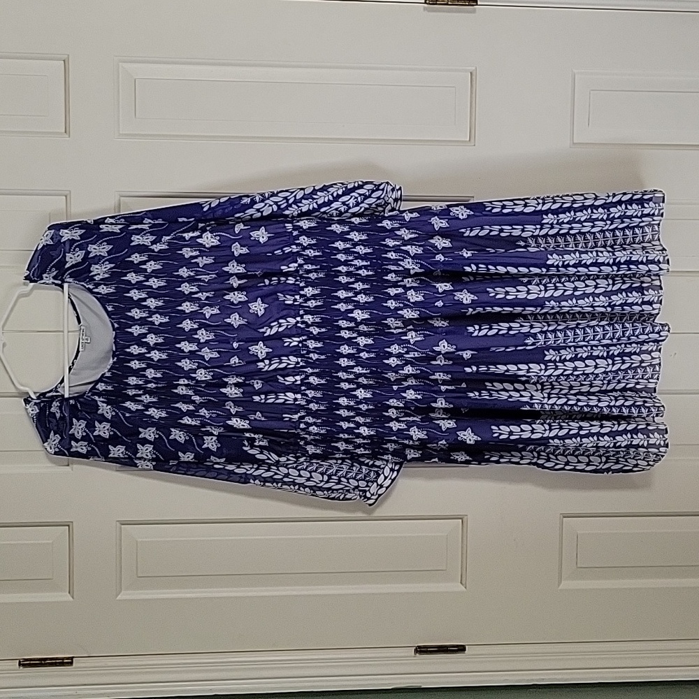 Lace & Mesh women's blue and white butterfly print dress sz 3x